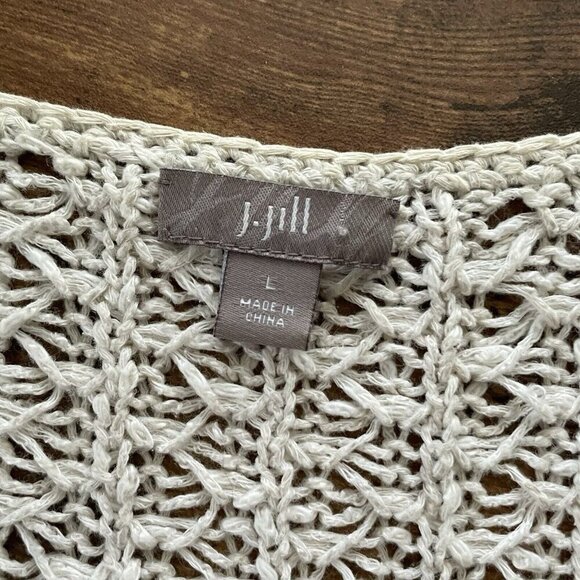 J Jill Women Cardigan Sz Large Oatmeal Cotton Linen Open Knit Coastal Minimalist - Picture 8 of 9